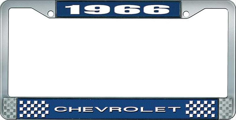 1966 Chevrolet Blue And Chrome License Plate Frame With White Lettering