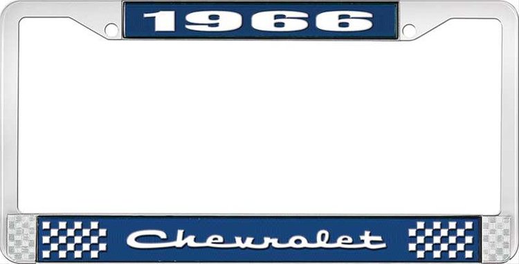 1966 Chevrolet Blue And Chrome License Plate Frame With White Lettering