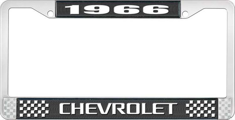 1966 Chevrolet Black And Chrome License Plate Frame With White Lettering