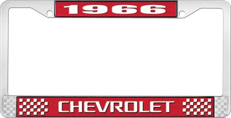 1966 Chevrolet Red And Chrome License Plate Frame With White Lettering