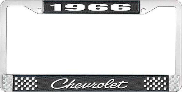 1966 Chevrolet Black And Chrome License Plate Frame With White Lettering