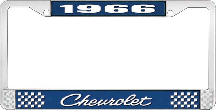 1966 Chevrolet Blue And Chrome License Plate Frame With White Lettering
