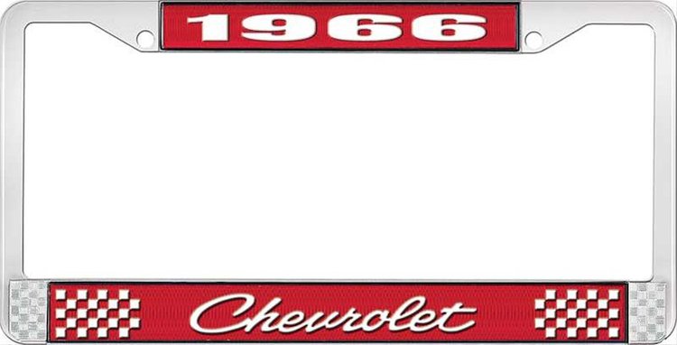 1966 Chevrolet Red And Chrome License Plate Frame With White Lettering
