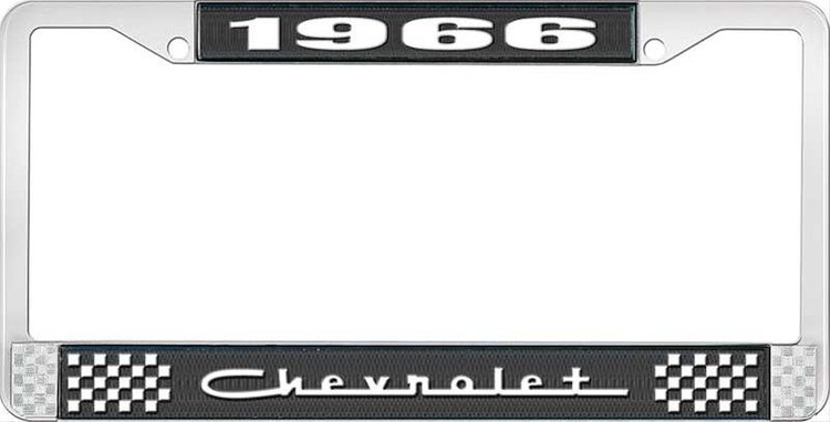 1966 Chevrolet Black And Chrome License Plate Frame With White Lettering
