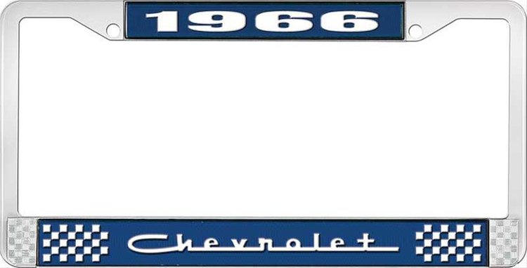 1966 Chevrolet Blue And Chrome License Plate Frame With White Lettering