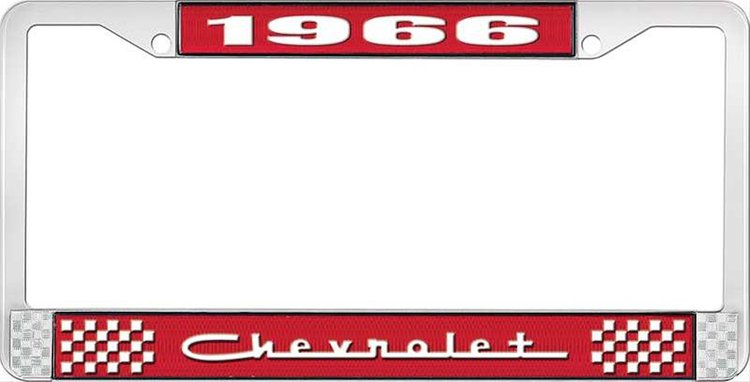 1966 Chevrolet Red And Chrome License Plate Frame With White Lettering