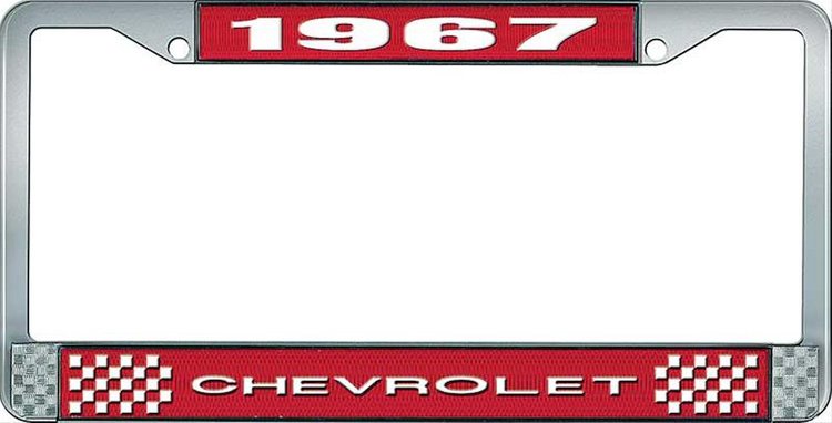1967 Chevrolet Red And Chrome License Plate Frame With White Lettering