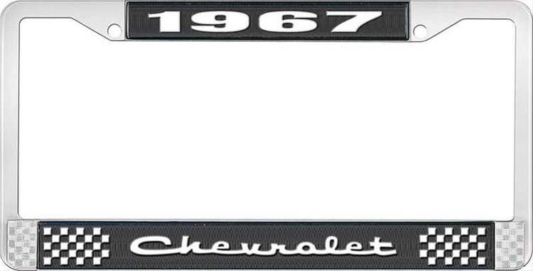 1967 Chevrolet Black And Chrome License Plate Frame With White Lettering