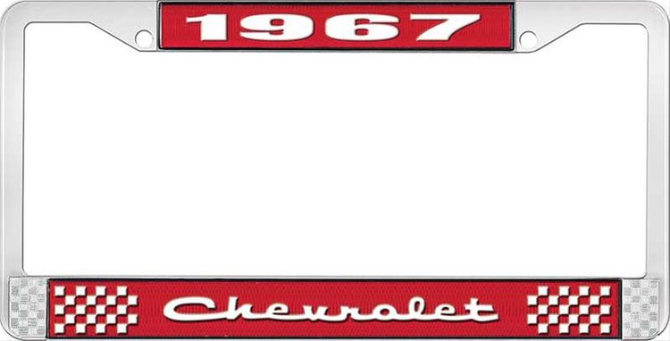 1967 Chevrolet Red And Chrome License Plate Frame With White Lettering