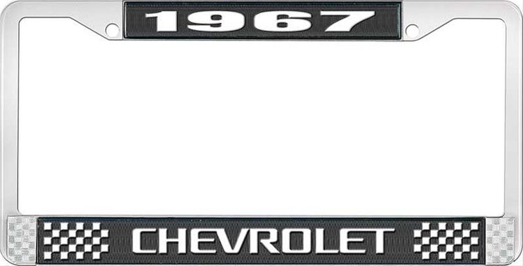 1967 Chevrolet Black And Chrome License Plate Frame With White Lettering