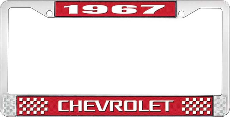 1967 Chevrolet Red And Chrome License Plate Frame With White Lettering