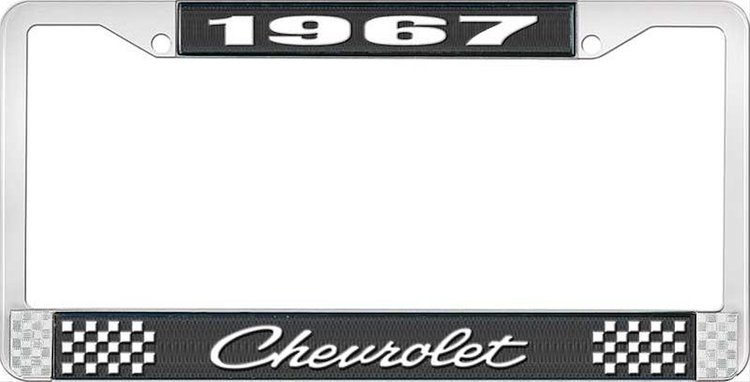 1967 Chevrolet Black And Chrome License Plate Frame With White Lettering