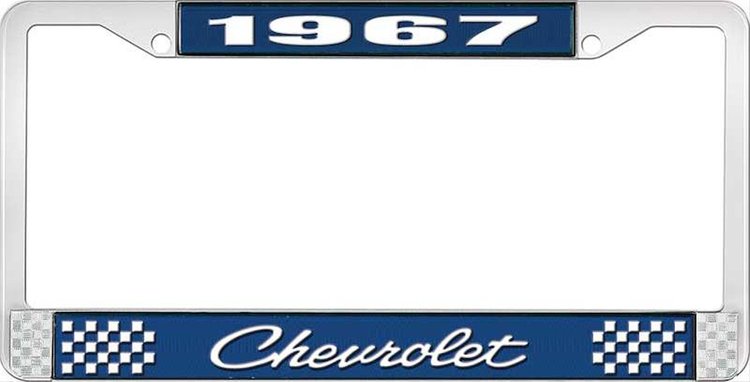 1967 Chevrolet Blue And Chrome License Plate Frame With White Lettering