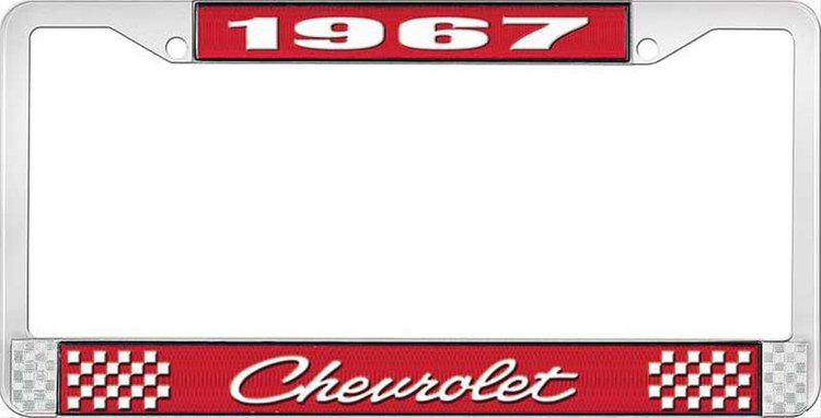 1967 Chevrolet Red And Chrome License Plate Frame With White Lettering