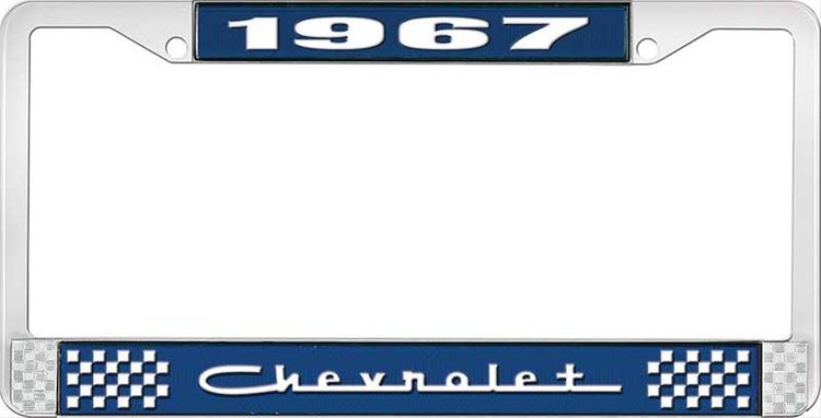 1967 Chevrolet Blue And Chrome License Plate Frame With White Lettering