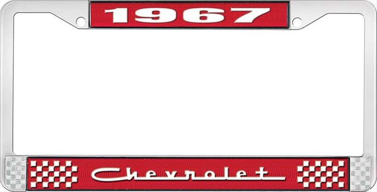 1967 Chevrolet Red And Chrome License Plate Frame With White Lettering
