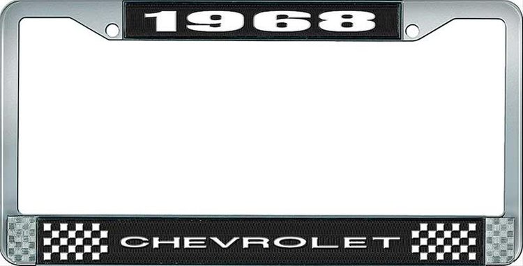 1968 Chevrolet Black And Chrome License Plate Frame With White Lettering