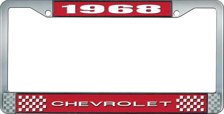 1968 Chevrolet Red And Chrome License Plate Frame With White Lettering