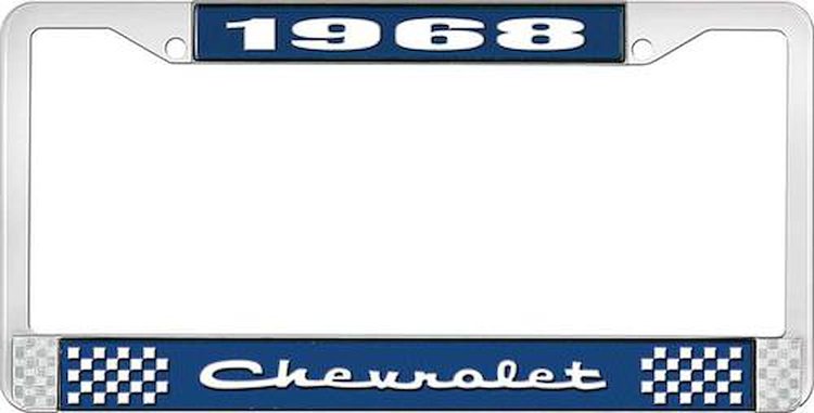 License Plate Frame 1968 Chevrolet Blue And Chrome With White Lettering