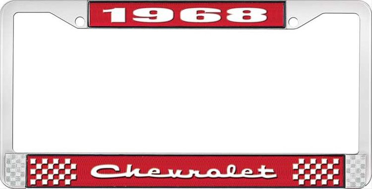 License Plate Frame 1968 Chevrolet Red And Chrome With White Lettering