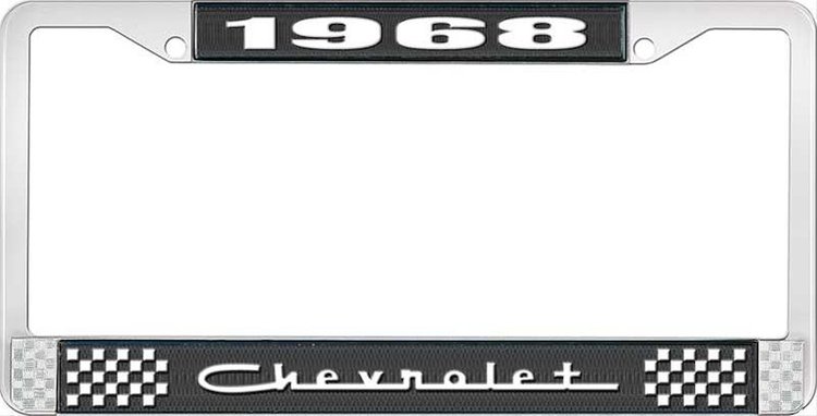 1968 Chevrolet Black And Chrome License Plate Frame With White Lettering