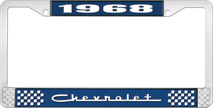 1968 Chevrolet Blue And Chrome License Plate Frame With White Lettering