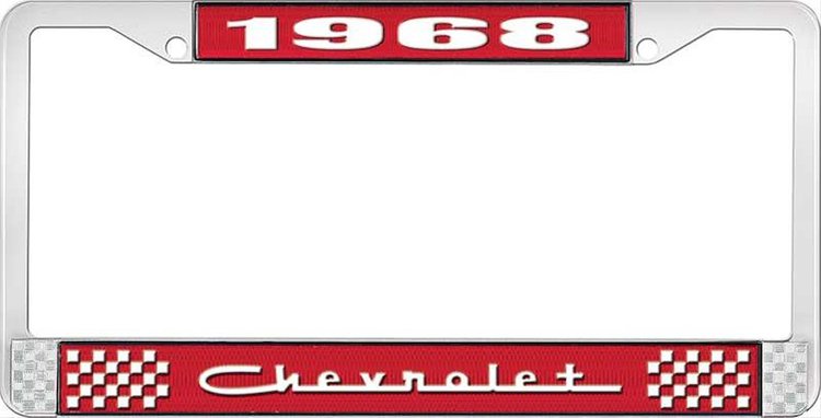 1968 Chevrolet Red And Chrome License Plate Frame With White Lettering