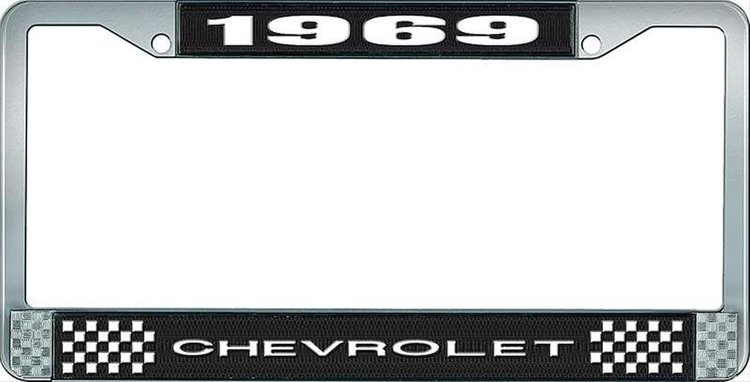 1969 Chevrolet Black And Chrome License Plate Frame With White Lettering