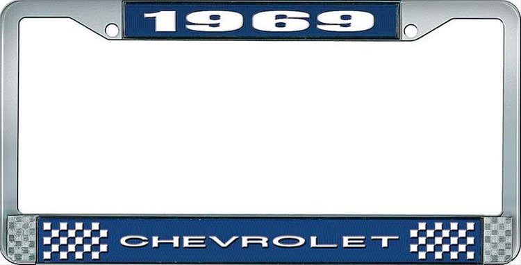 1969 Chevrolet Blue And Chrome License Plate Frame With White Lettering