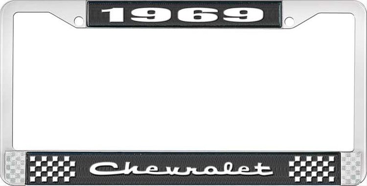 1969 Chevrolet Black And Chrome License Plate Frame With White Lettering