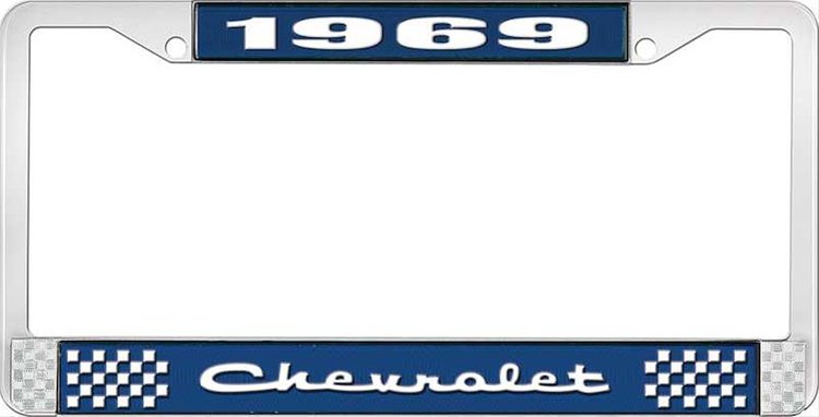 1969 Chevrolet Blue And Chrome License Plate Frame With White Lettering
