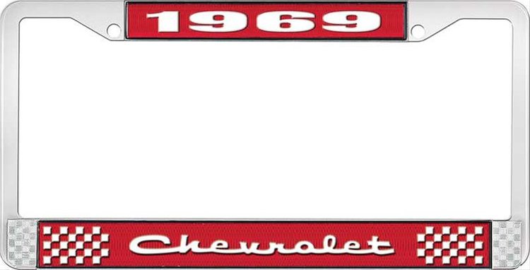 1969 Chevrolet Red And Chrome License Plate Frame With White Lettering