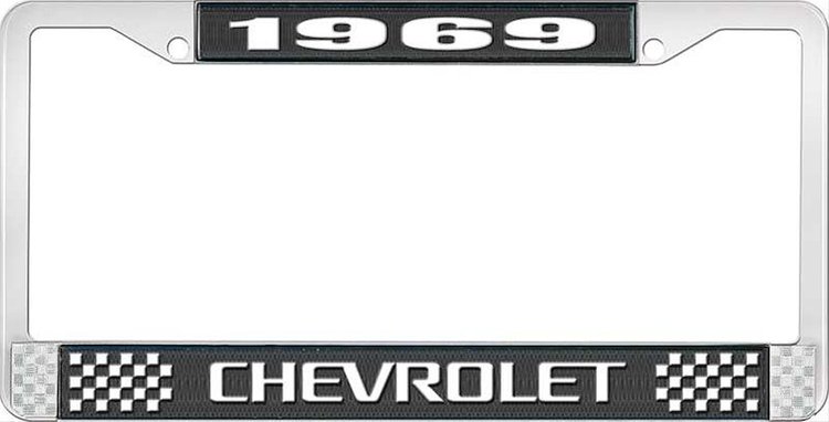 1969 Chevrolet Black And Chrome License Plate Frame With White Lettering