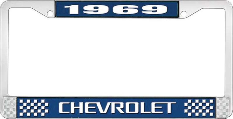 1969 Chevrolet Blue And Chrome License Plate Frame With White Lettering