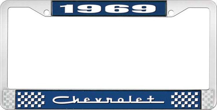 1969 Chevrolet Blue And Chrome License Plate Frame With White Lettering