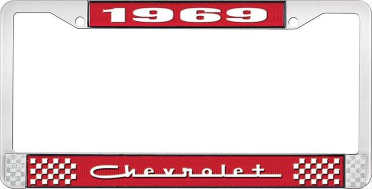 1969 Chevrolet Red And Chrome License Plate Frame With White Lettering