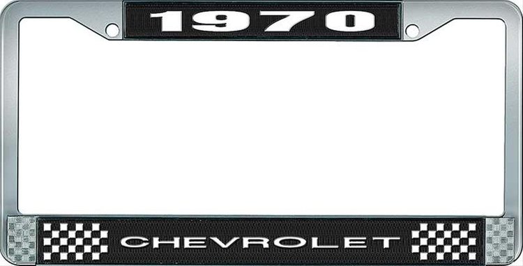 1970 Chevrolet Black And Chrome License Plate Frame With White Lettering