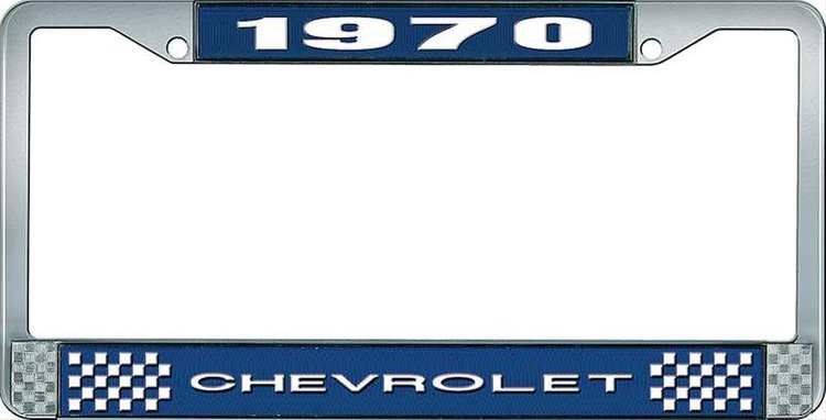 1970 Chevrolet Blue And Chrome License Plate Frame With White Lettering