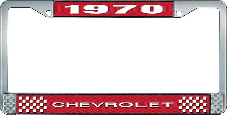 1970 Chevrolet Red And Chrome License Plate Frame With White Lettering