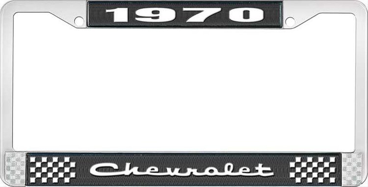 1970 Chevrolet Black And Chrome License Plate Frame With White Lettering