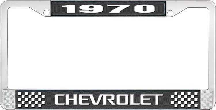 1970 Chevrolet Black And Chrome License Plate Frame With White Lettering