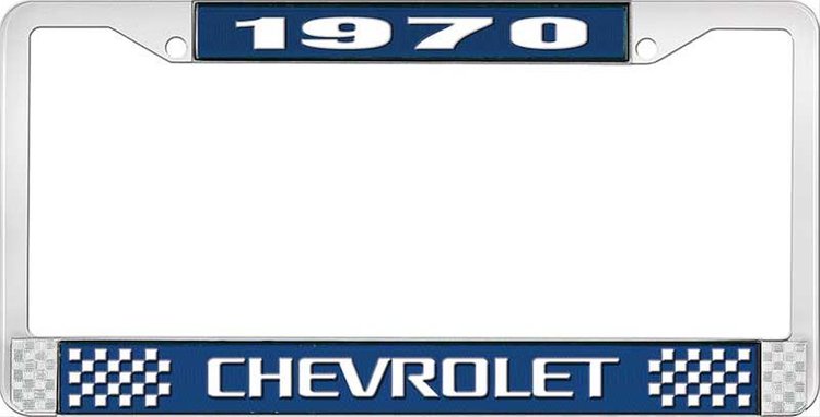 1970 Chevrolet Blue And Chrome License Plate Frame With White Lettering
