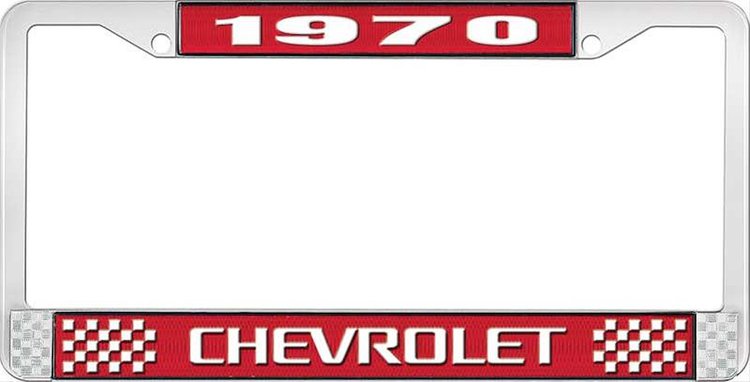 1970 Chevrolet Red And Chrome License Plate Frame With White Lettering
