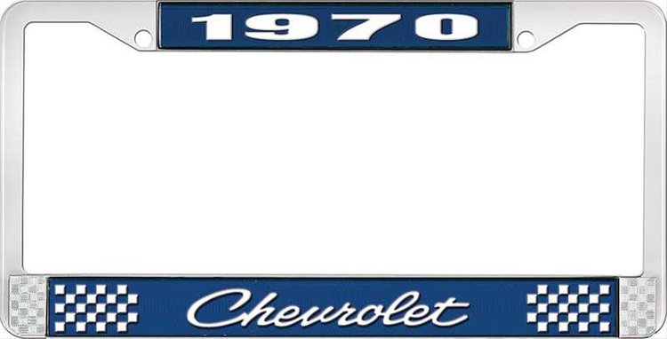1970 Chevrolet Blue And Chrome License Plate Frame With White Lettering