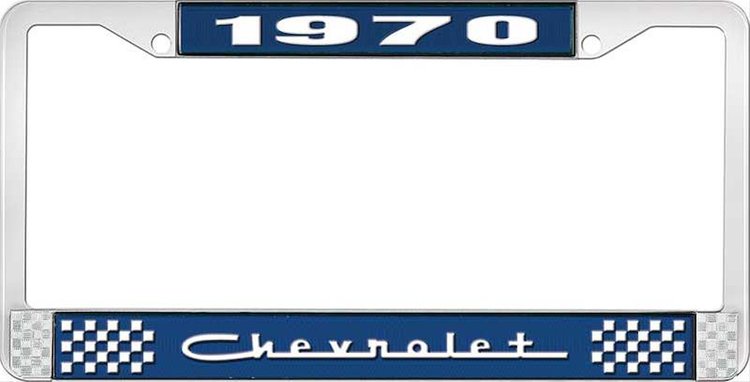 1970 Chevrolet Blue And Chrome License Plate Frame With White Lettering
