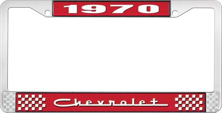1970 Chevrolet Red And Chrome License Plate Frame With White Lettering