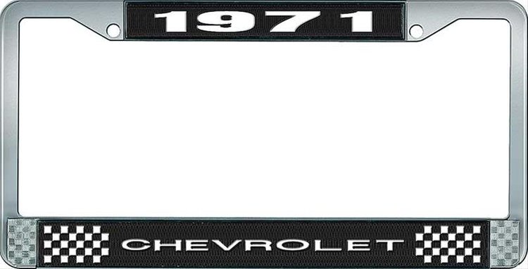 1971 Chevrolet Black And Chrome License Plate Frame With White Lettering