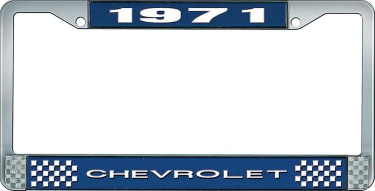 1971 Chevrolet Blue And Chrome License Plate Frame With White Lettering