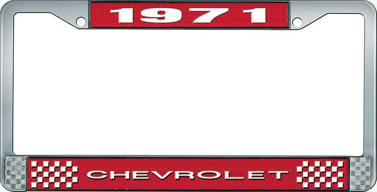 1971 Chevrolet Red And Chrome License Plate Frame With White Lettering