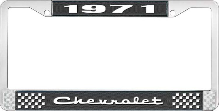1971 Chevrolet Black And Chrome License Plate Frame With White Lettering